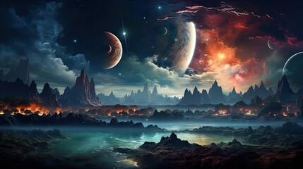 Wall Mural - Outer space scene with planets and galaxies illustration.