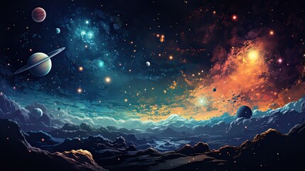 Wall Mural - Outer space scene with planets and galaxies illustration.