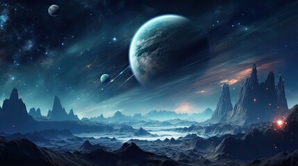 Wall Mural - Outer space scene with planets and galaxies illustration.