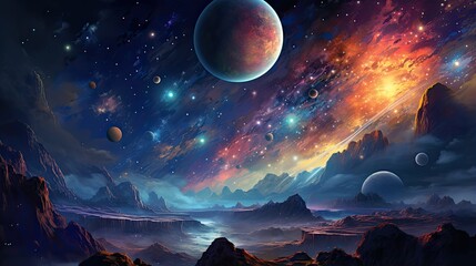 Wall Mural - Outer space scene with planets and galaxies illustration.