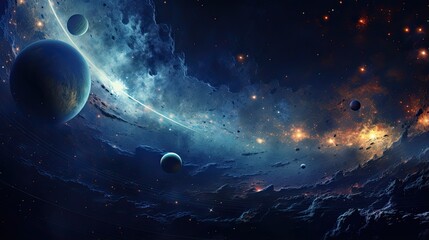 Wall Mural - Outer space scene with planets and galaxies illustration.