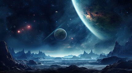 Wall Mural - Outer space scene with planets and galaxies illustration.