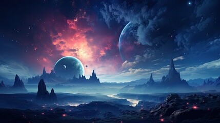 Wall Mural - Outer space scene with planets and galaxies illustration.