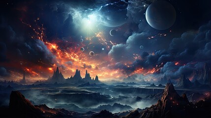 Wall Mural - Outer space scene with planets and galaxies illustration.