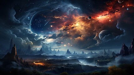 Wall Mural - Outer space scene with planets and galaxies illustration.