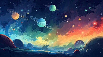 Wall Mural - Outer space scene with planets and galaxies illustration.