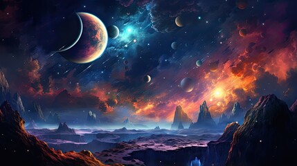 Wall Mural - Outer space scene with planets and galaxies illustration.
