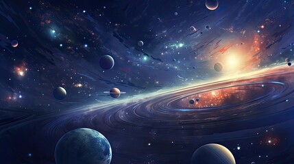 Wall Mural - Outer space scene with planets and galaxies illustration.