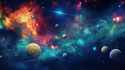 Wall Mural - Outer space scene with planets and galaxies illustration.