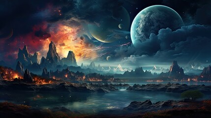 Wall Mural - Outer space scene with planets and galaxies illustration.