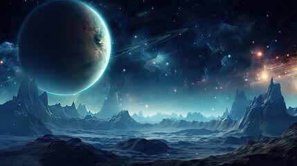 Wall Mural - Outer space scene with planets and galaxies illustration.