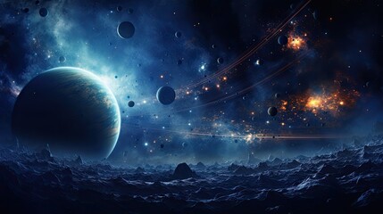 Wall Mural - Outer space scene with planets and galaxies illustration.
