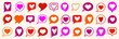 Hearts in speech bubbles vector logos or icons set, love message in chat concept, comment or mark in social media, communication romantic note.