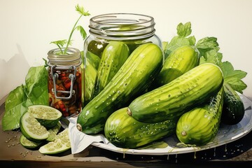 Poster - pickled cucumbers in a jar