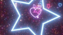 Fly Inside Pink Shiny Glow Neon Stars And Heart Shape Roller Coaster - 4K Seamless VJ Loop Motion Background Animation