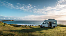 Travel Through The Magnificent Sky And Sea In A Camper Van.