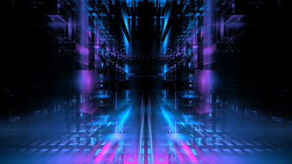 Poster - Technology abstract futuristic light future science background. Concept blue tech perspective digital space modern. 3d render