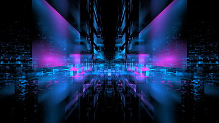 Poster - Technology abstract futuristic light future science background. Concept blue tech perspective digital space modern. 3d render