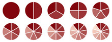 Circles Divided Diagram 3, 10, 7, Graph Icon Pie Shape Section Chart. Segment Circle Round Vector 6, 9 Devide Infographic.