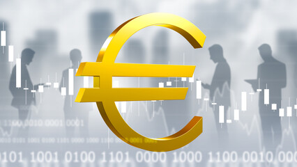 Poster - Euro logo. Economic background. Financial market of European union. EUR sign. Euro symbol on gray background. Trading on European stock exchange. Economy of EU. Euro scenery. 3d image