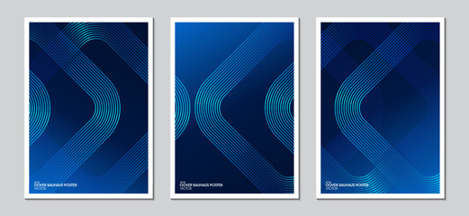 Fototapete - posters design with glowing blue abstract geometric curves on dark gradient background. ideas for ma
