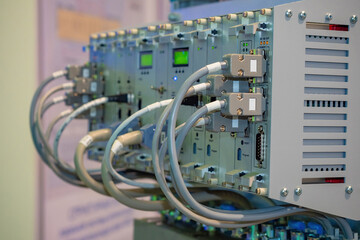 Poster - industrial switch. electronic equipment. industrial technologies. automation of industrial processes