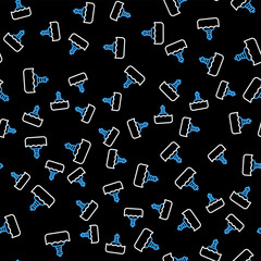 Sticker - Line Floating buoy on the sea icon isolated seamless pattern on black background. Vector