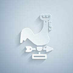 Sticker - Paper cut Rooster weather vane icon isolated on grey background. Weathercock sign. Windvane rooster. Paper art style. Vector