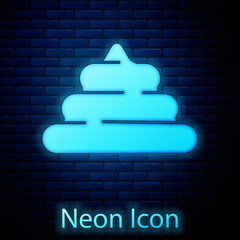 Poster - Glowing neon Shit icon isolated on brick wall background. Vector