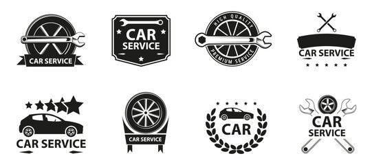 Poster - Vintage car service logo badge collection. Auto service logotype set. Wrench key for car service logo. Auto service logotype with wrench icon