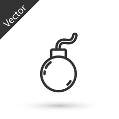 Poster - Grey line Bomb ready to explode icon isolated on white background. Vector