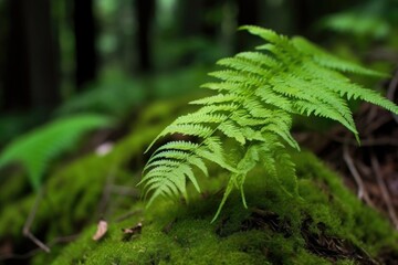 Poster - close up of a green fern growing in the forest