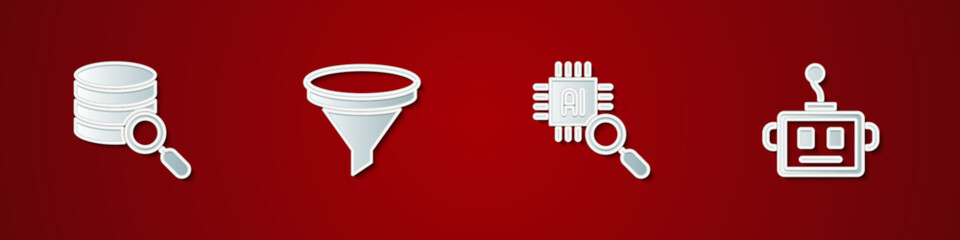 Poster - Set Server, Funnel or filter, Processor CPU and Artificial intelligence robot icon. Vector