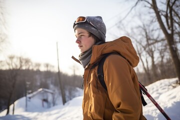 Canvas Print - a young man preparing to ski down a mountain