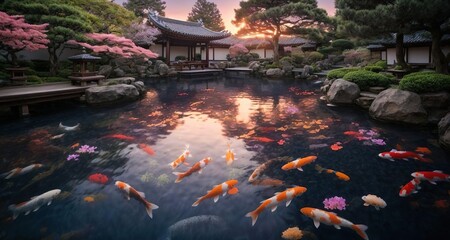 Poster - japanese garden at sunset