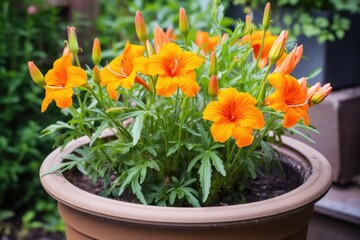 Poster - closeup of a fresh pot of lily flowers growing in nature