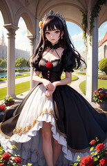 Wall Mural - Gothic style anime girl. Beautiful anime girl with elegant dress. Elegant woman character art.