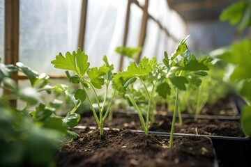 shot of two young plants growing in a greenhouse