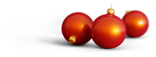 Wall Mural - three red christmas baubles isolated on transparent background. christmas decoration. 3d render.