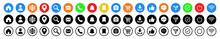 Contact Us Icon Set. Web Icons , Home, Call, Location, Globe, World, Message, Mail, Envelope, Address, Search, Magnifying Glass, Shopping Cart, Website, Icon - Like, Comment, Share And Save Icons Set