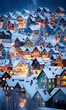 verschneite Winterlandschaft mit bunten Häusern