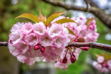 Poster - closeup of cherry blossom flowers on a tree in a nature park outside