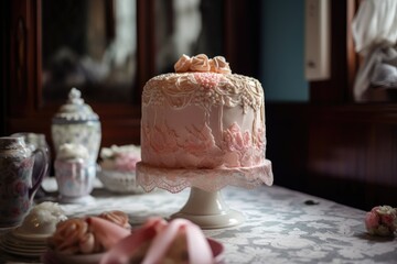 Poster - shot of christening cake on the table