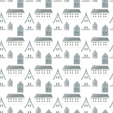 Fototapeta Miasto - pattern with minimalistic houses painted in watercolor in Scandinavian style