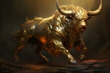 A Brave Gold Bull Ready To Fight. Generative AI