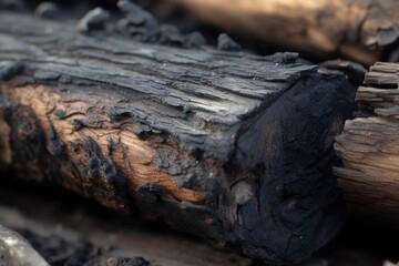 Poster - close-up of charred wood and ash remains