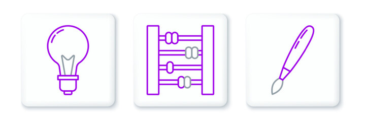 Wall Mural - Set line Paint brush, Light bulb with concept of idea and Abacus icon. Vector