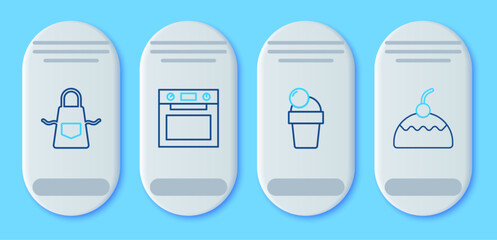 Sticker - Set line Oven, Ice cream, Kitchen apron and Cake icon. Vector