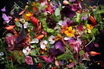 Wall Mural - an overhead shot of a freshly harvested salad mix