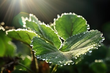 Poster - morning dew on a clover leaf under the soft sunlight